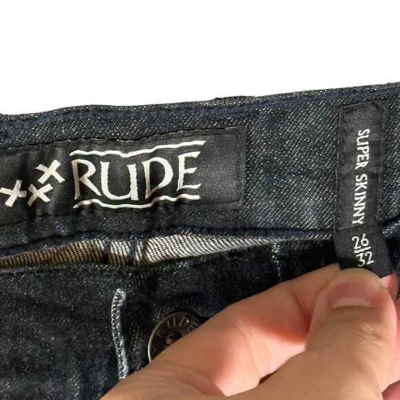 RUDE Hot Topic NWOT Men's 26x32 Dark Indigo Blue Super Skinny Jeans Stretch - Picture 5 of 11